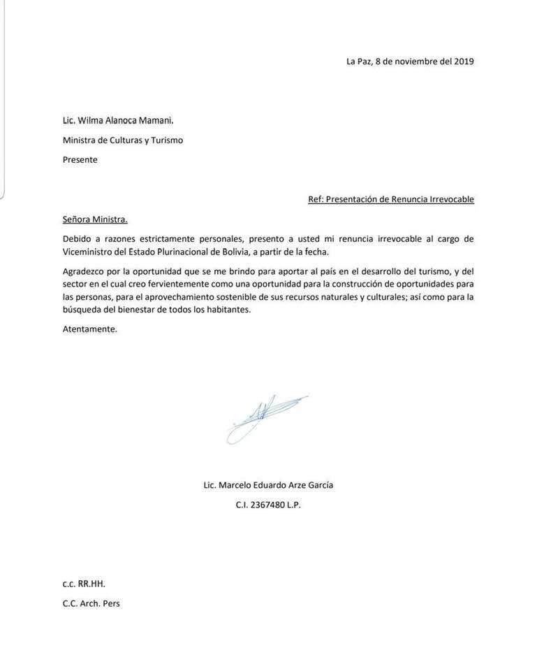Renuncia el Viceministro de Culturas y Turismo  Urgentebo